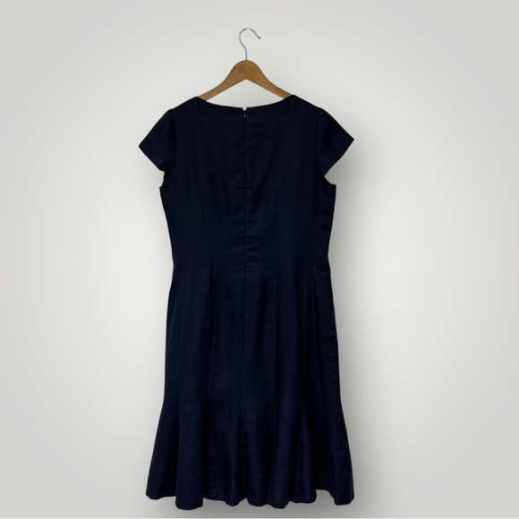 Lafayette 148 Navy Blue Linen Cap Sleeve Pleat Peplum Career Dress Sz 8 - Picture 5 of 9
